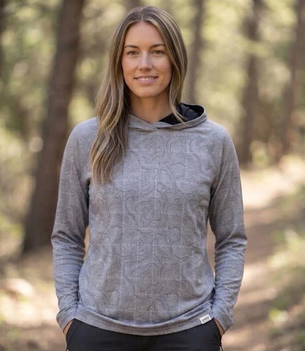 Habit Elevation Gray Topographic Long Sleeve Hoodie Pullover Size Large, EUC